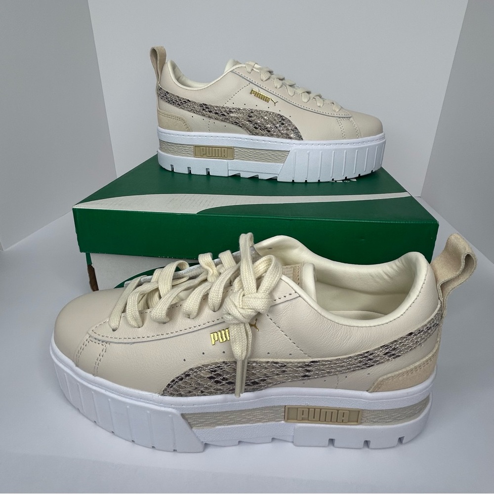 Puma Women's Beige and White Platform Sneakers